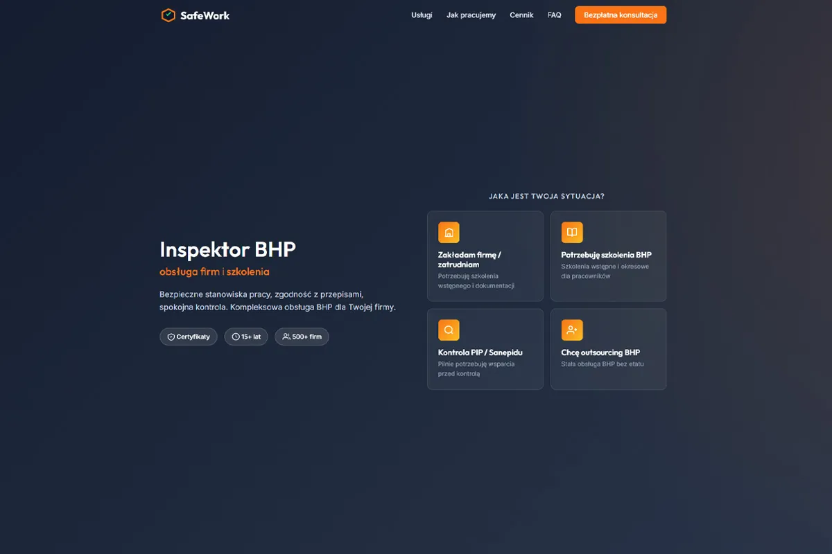 Strona dla inspektora BHP SafeWork
