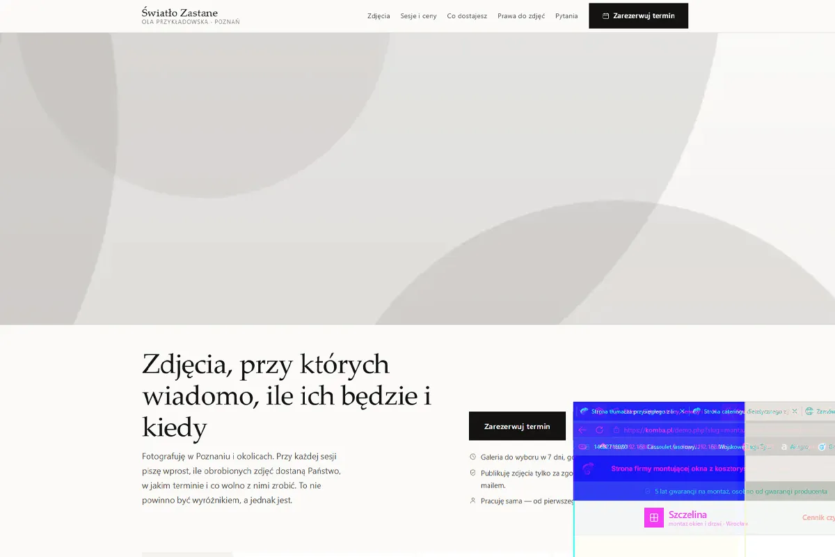 Strona fotografa z tabelą praw do zdjęć