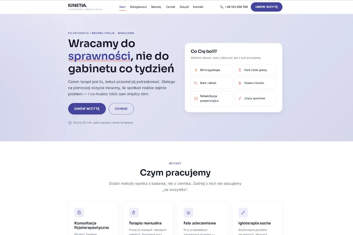 Strona gabinetu fizjoterapii KINETIA