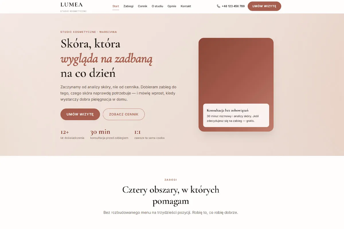 Strona gabinetu kosmetycznego LUMEA