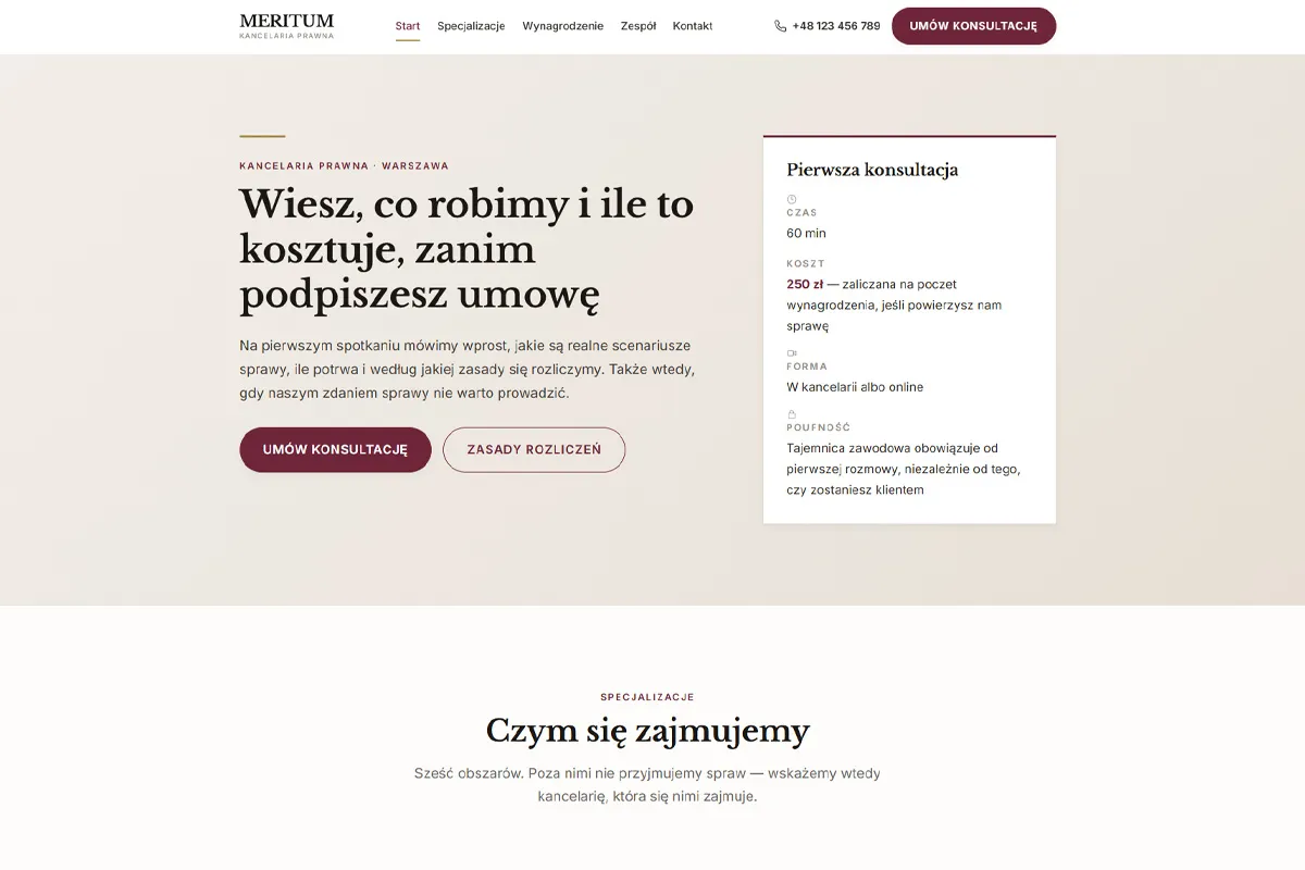 Strona kancelarii prawnej MERITUM