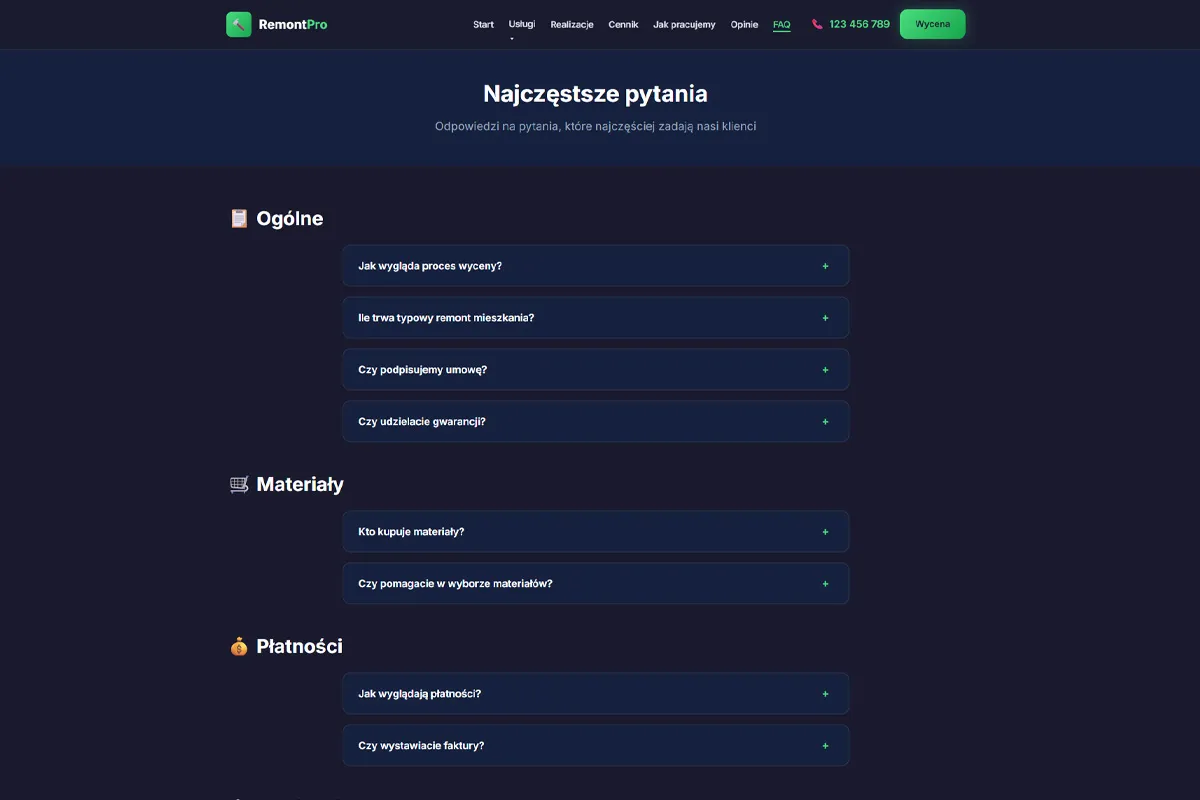 Strona dla firmy remontowej RemontPro - screenshot 6