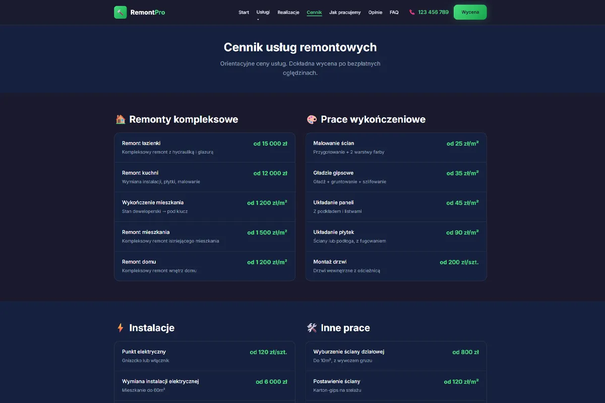 Strona dla firmy remontowej RemontPro - screenshot 4