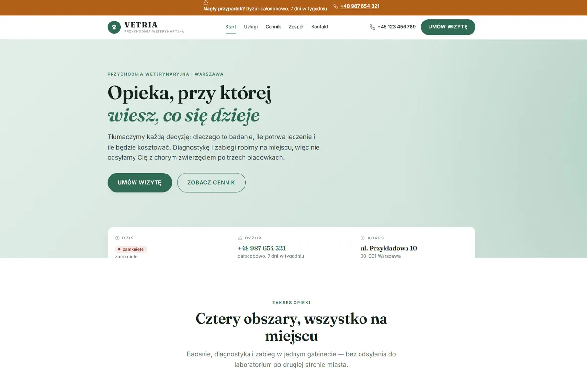 Strona przychodni weterynaryjnej VETRIA