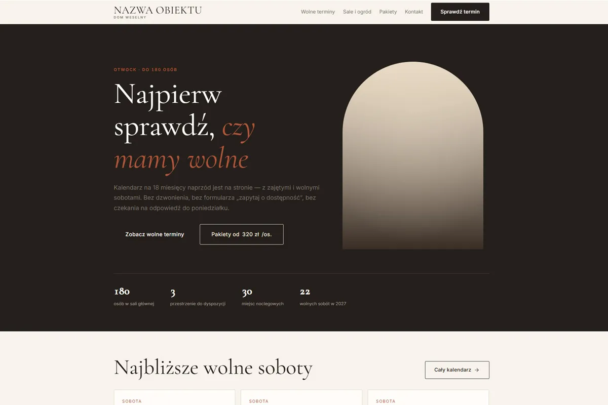 Strona domu weselnego z kalendarzem terminów
