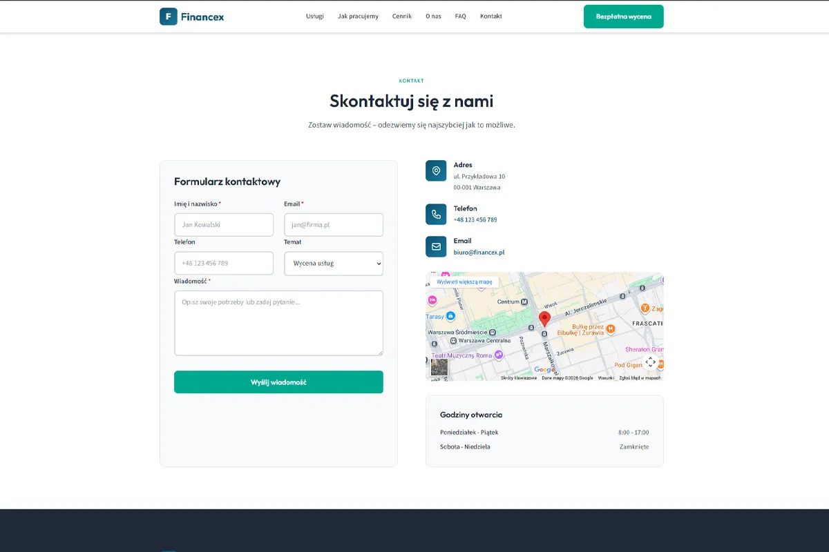 Financex - Kontakt z mapą