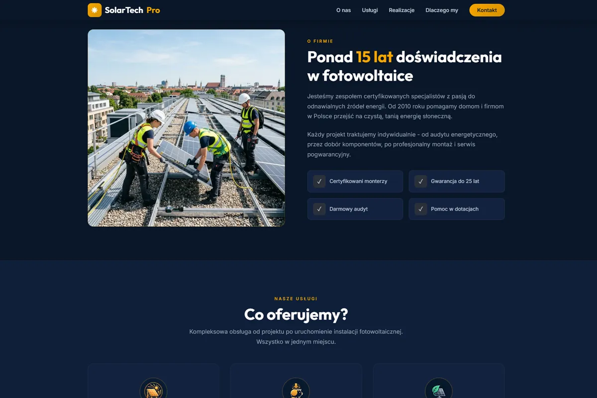 Solar panel company website SolarTech Pro - screenshot 2