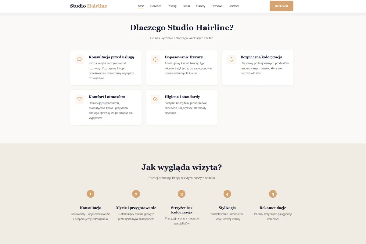 Strona dla salonu fryzjerskiego Studio Hairline - screenshot 4