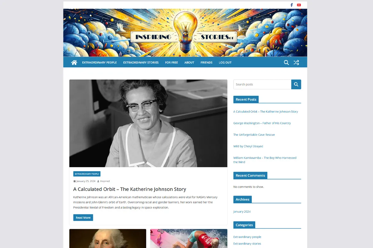 Inspiring Stories — English-language site with domain and YouTube channel