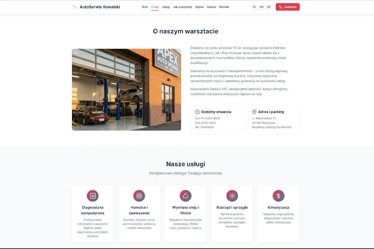 Strona warsztatu samochodowego AutoSerwis - screenshot 2