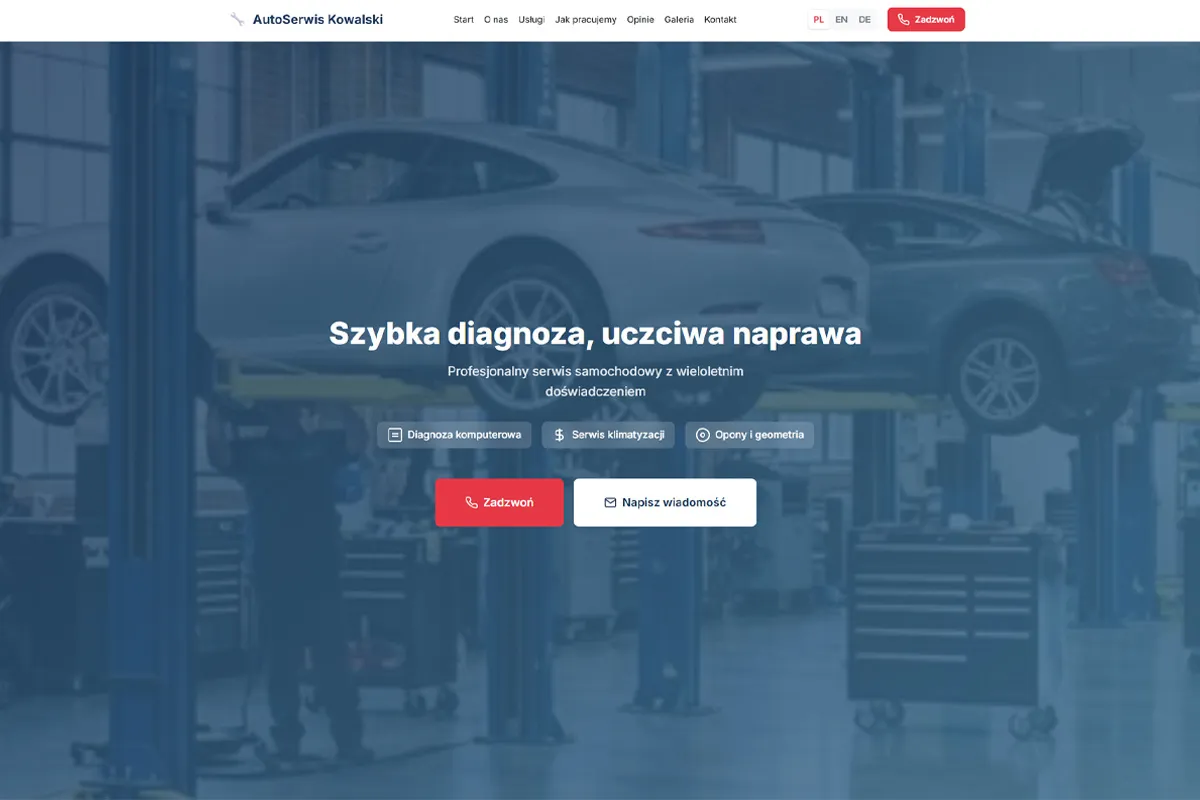 Strona warsztatu samochodowego AutoSerwis