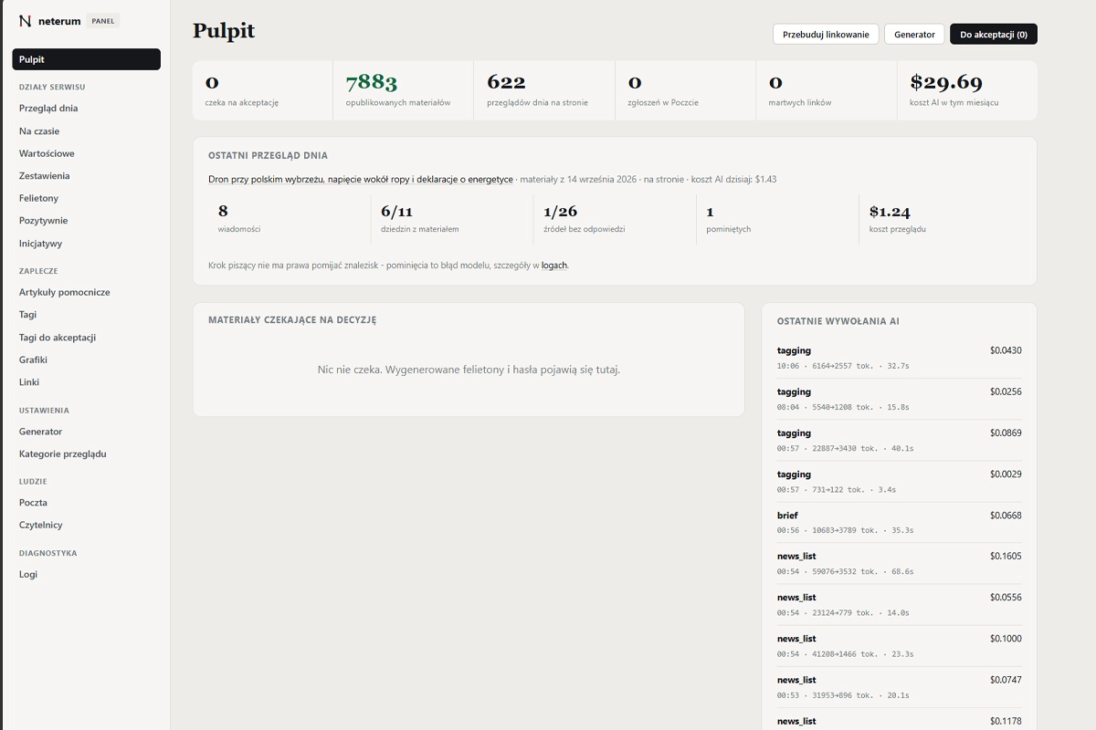 Portal informacyjny z pipeline'em AI pod nadzorem redakcyjnym - screenshot 4