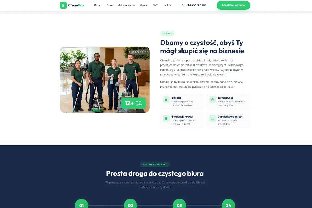 Strona dla firmy sprzątającej CleanPro - screenshot 2