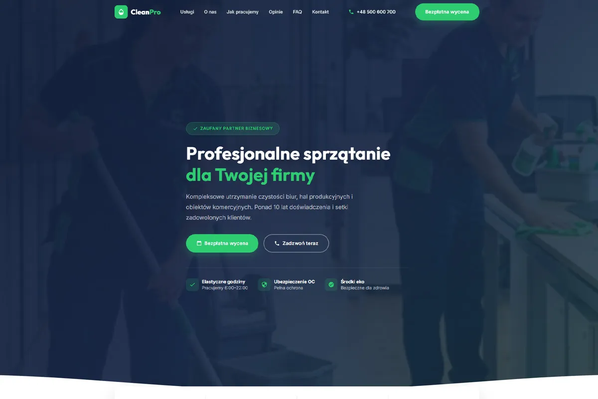 Strona dla firmy sprzątającej CleanPro
