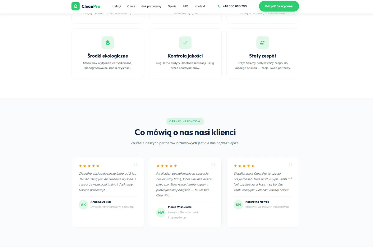 Strona dla firmy sprzątającej CleanPro - screenshot 4