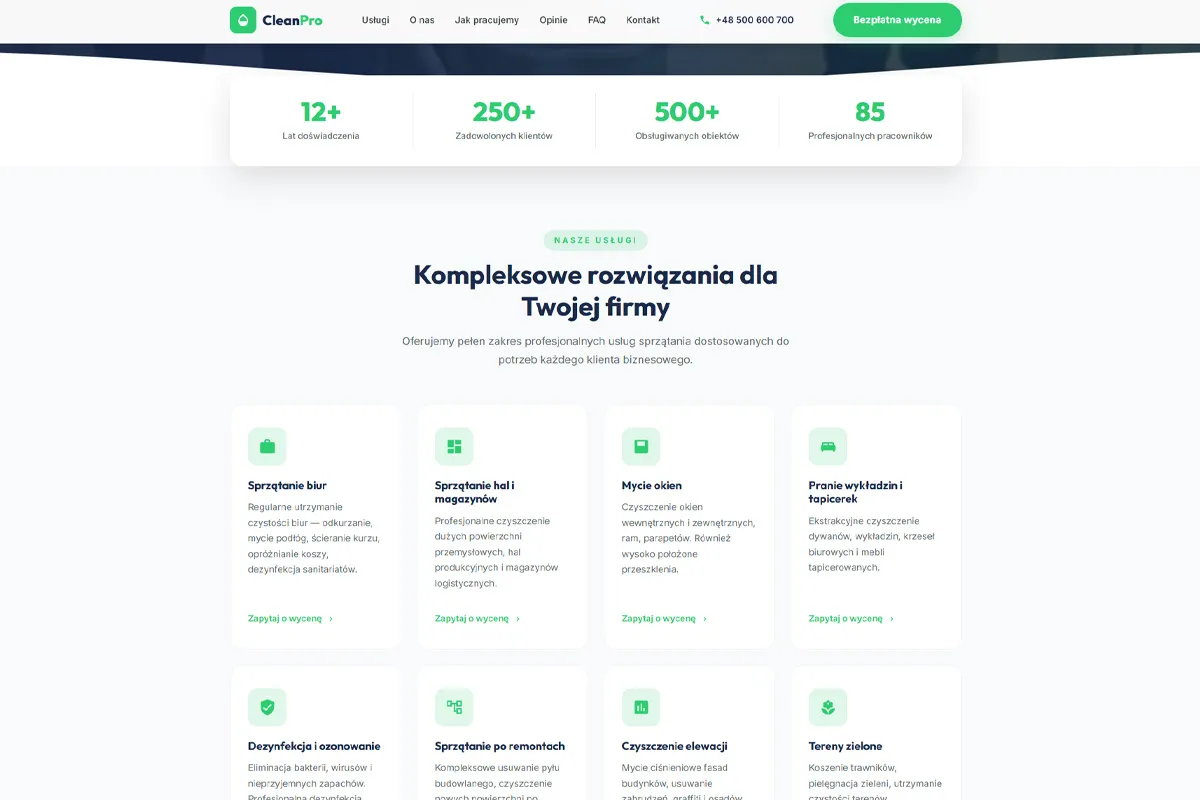 Strona dla firmy sprzątającej CleanPro - screenshot 3
