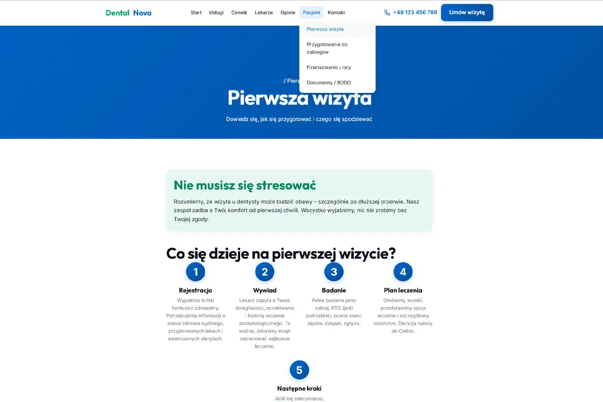 Strona dla gabinetu stomatologicznego DentalNova - screenshot 4