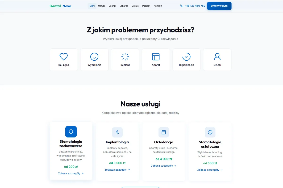 Strona dla gabinetu stomatologicznego DentalNova - screenshot 2