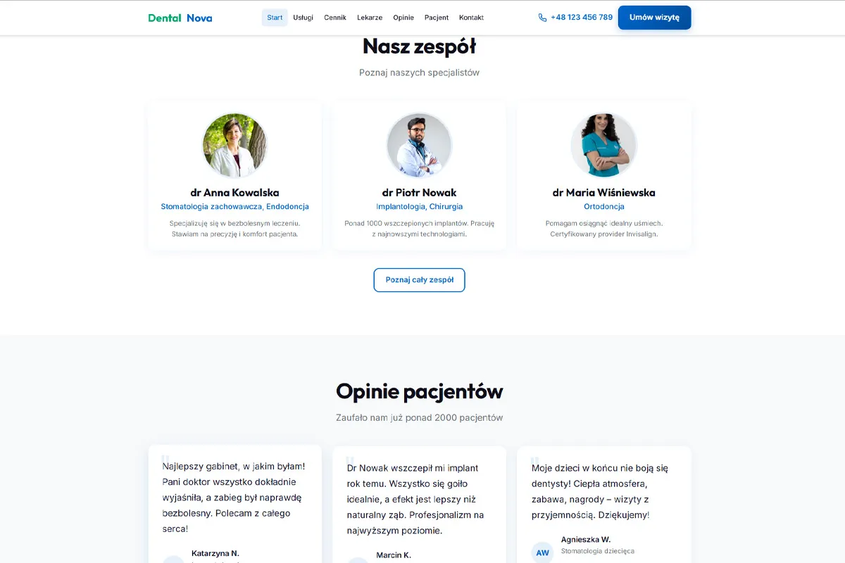 Strona dla gabinetu stomatologicznego DentalNova - screenshot 3
